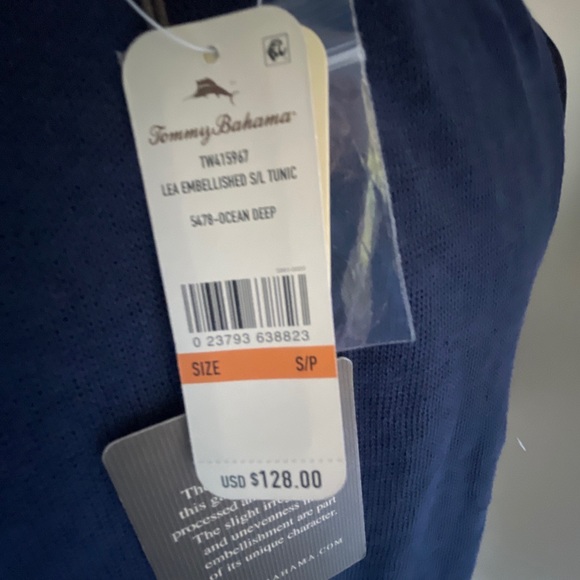 Tommy Bahama blue knit tunic tank tie tassel embroidered sz s new w tags - Picture 5 of 12